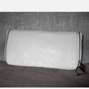 Bottega Veneta White Embossed Leather Zip Case